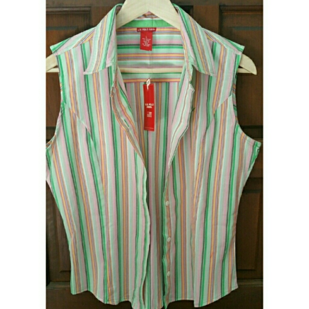 US Polo Assn Striped Sleeveless Blouse Sz L NWT